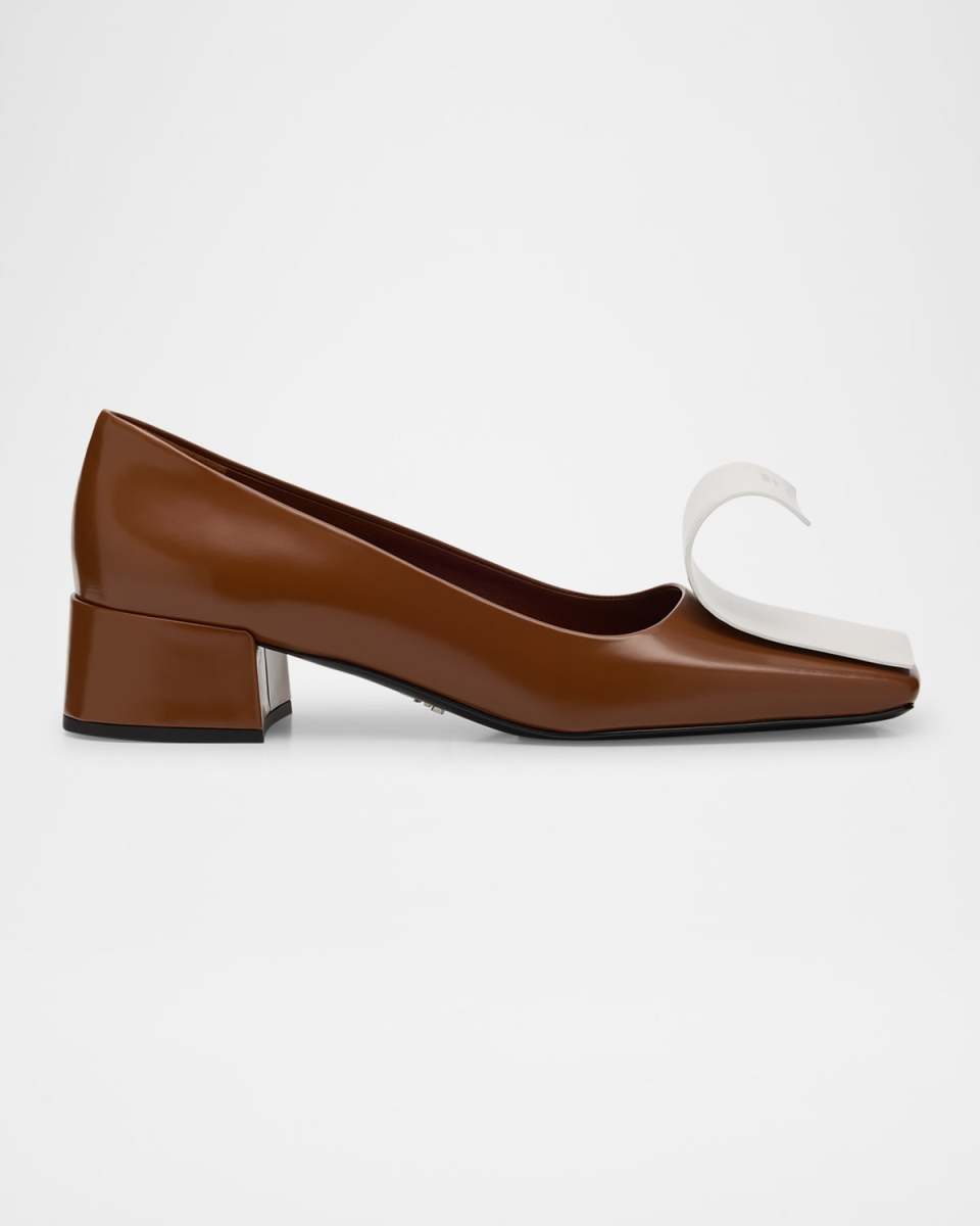 Dual Leather Pumps with Ribbon Detail